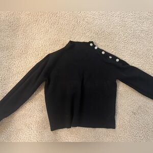 Black Tahari Sweater with Rhinestone Flowers